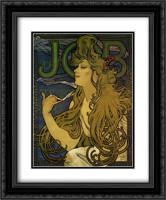 Job 1897 15x18 Black Ornate Wood Framed Art Print Poster with Double Matting by Mucha, Alphonse