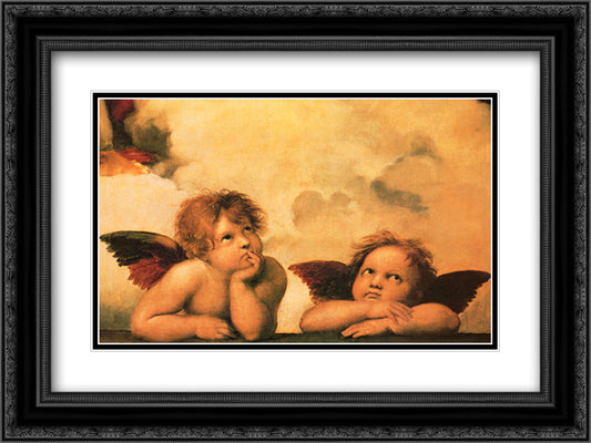 The Cherubim Putti Angels of The Sistine Madonna, c.1514 18x15 Black Ornate Wood Framed Art Print Poster with Double Matting by Raphael
