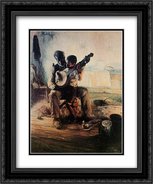 The Banjo Lesson 15x18 Black Ornate Wood Framed Art Print Poster with Double Matting by Tanner, Henry Ossawa