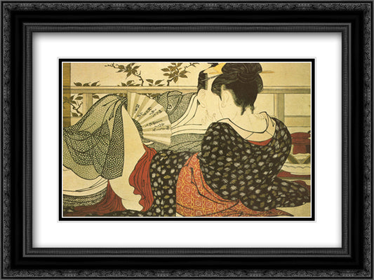 The Lovers 18x15 Black Ornate Wood Framed Art Print Poster with Double Matting by Utamaro, Kitagawa