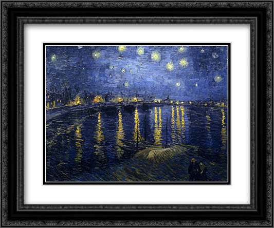Starry Night over the Rhone, c.1888 18x15 Black Ornate Wood Framed Art Print Poster with Double Matting by Van Gogh, Vincent