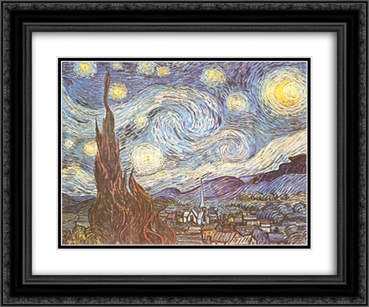 Starry Night 18x15 Black Ornate Wood Framed Art Print Poster with Double Matting by Van Gogh, Vincent