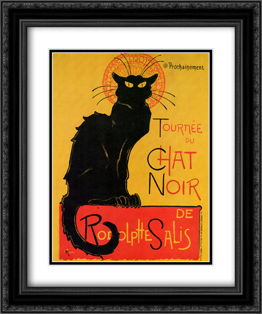 Chat Noir 15x18 Black Ornate Wood Framed Art Print Poster with Double Matting by Steinlen, Theophile