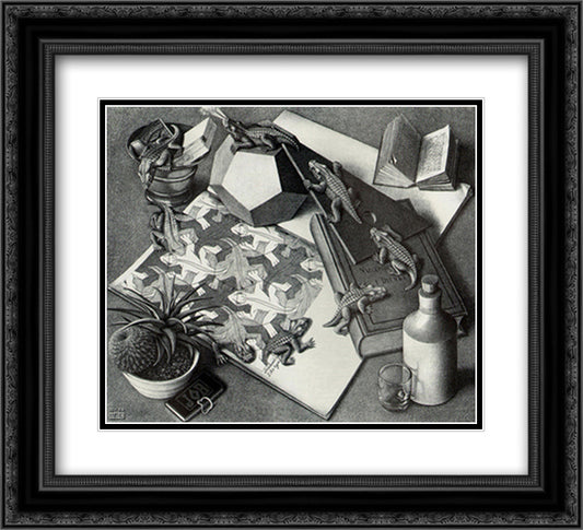 Reptiles 18x15 Black Ornate Wood Framed Art Print Poster with Double Matting by Escher, M.C.