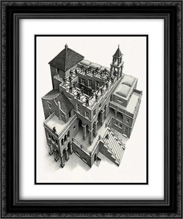 Ascending and Descending 15x18 Black Ornate Wood Framed Art Print Poster with Double Matting by Escher, M.C.