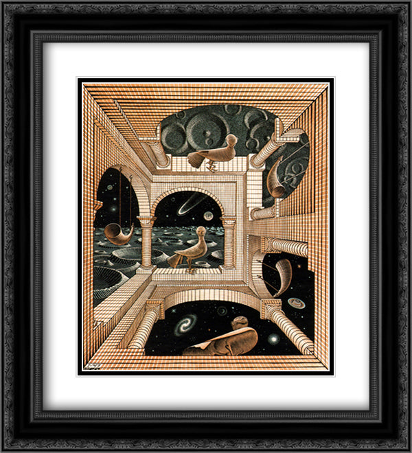 Other World 15x18 Black Ornate Wood Framed Art Print Poster with Double Matting by Escher, M.C.