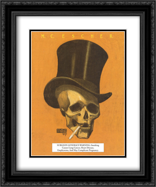 Skull with Cigarette 15x18 Black Ornate Wood Framed Art Print Poster with Double Matting by Escher, M.C.