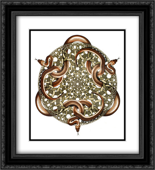 Snakes 15x18 Black Ornate Wood Framed Art Print Poster with Double Matting by Escher, M.C.