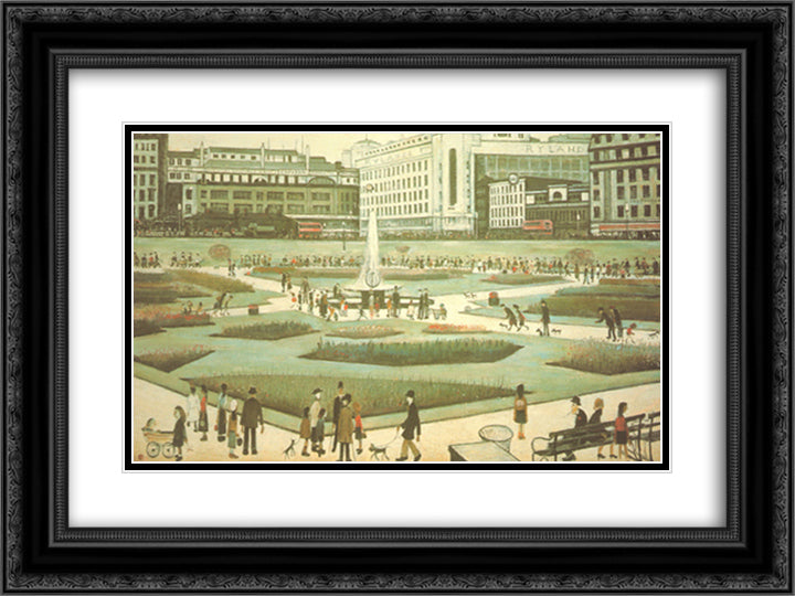 Piccadilly Gardens 18x15 Black Ornate Wood Framed Art Print Poster with Double Matting by Lowry, Lawrence Stephen