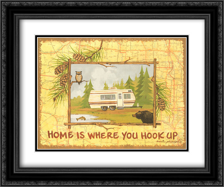Home is Where You Hook Up 15x18 Black Ornate Wood Framed Art Print Poster with Double Matting by Phillips, Anita