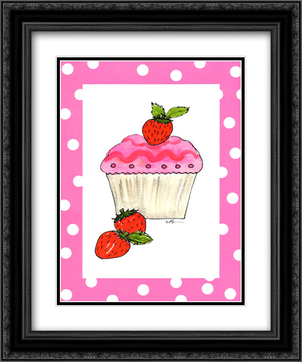 Strawberry Cupcake 15x18 Black Ornate Wood Framed Art Print Poster with Double Matting by Bowman, Serena