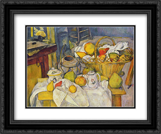 Still Life With Fruit Basket, 1880-1890 18x15 Black Ornate Wood Framed Art Print Poster with Double Matting by Cezanne, Paul