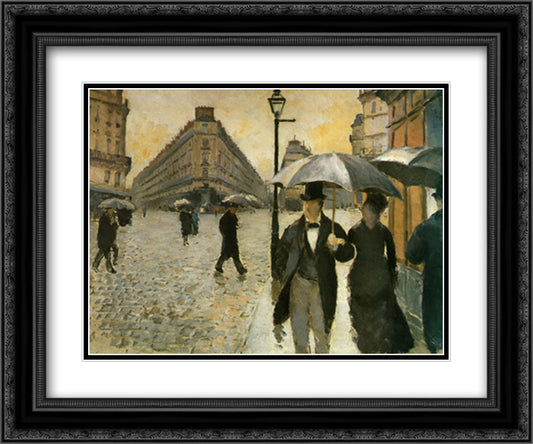 Paris, A Rainy Day, 1877 18x15 Black Ornate Wood Framed Art Print Poster with Double Matting by Caillebotte, Gustave