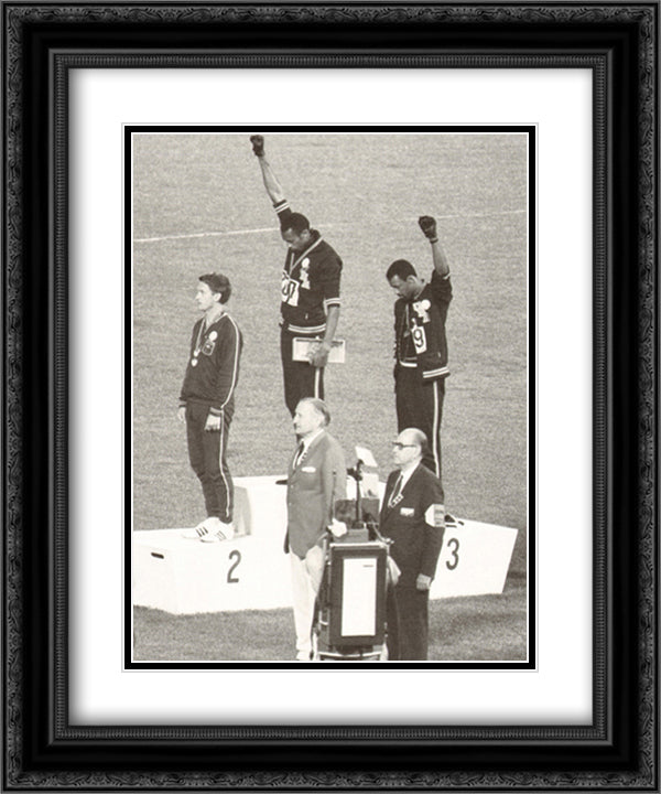 1968 Mexico Olympics, Black Power Salute 15x18 Black Ornate Wood Framed Art Print Poster with Double Matting