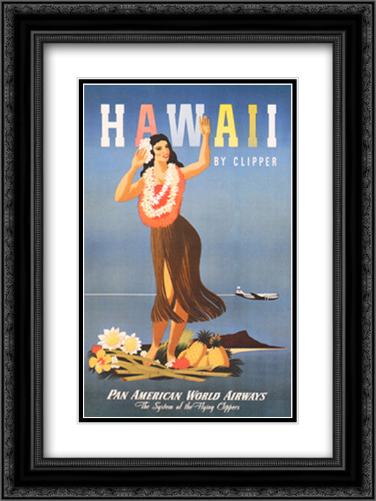 Hawaii By Clipper 15x18 Black Ornate Wood Framed Art Print Poster with Double Matting by Atherton, John