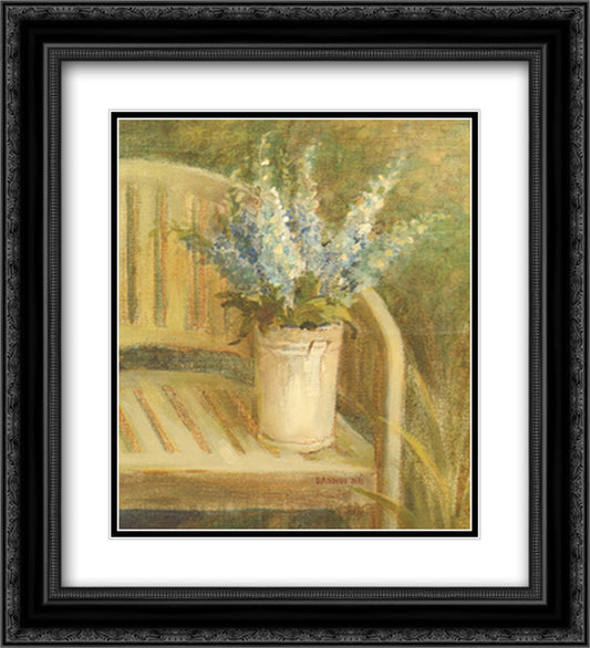 Larkspur Bouquet on Bench 15x18 Black Ornate Wood Framed Art Print Poster with Double Matting by Nai, Danhui