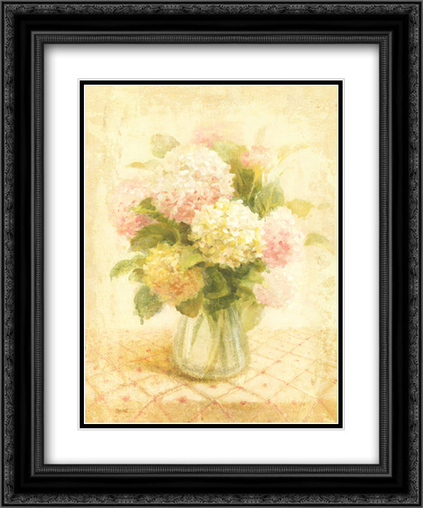 Cottage Hydrangeas in Pink 15x18 Black Ornate Wood Framed Art Print Poster with Double Matting by Nai, Danhui