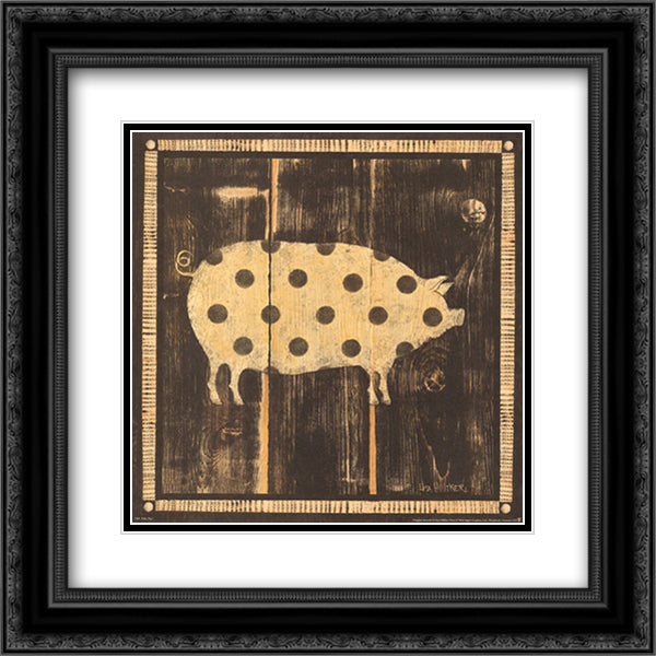 Polka Pig I 14x14 Black Ornate Wood Framed Art Print Poster with Double Matting by Hilliker, Lisa
