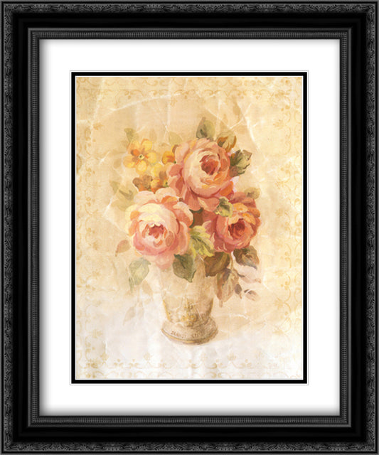 Faded Pink Roses 15x18 Black Ornate Wood Framed Art Print Poster with Double Matting by Nai, Danhui