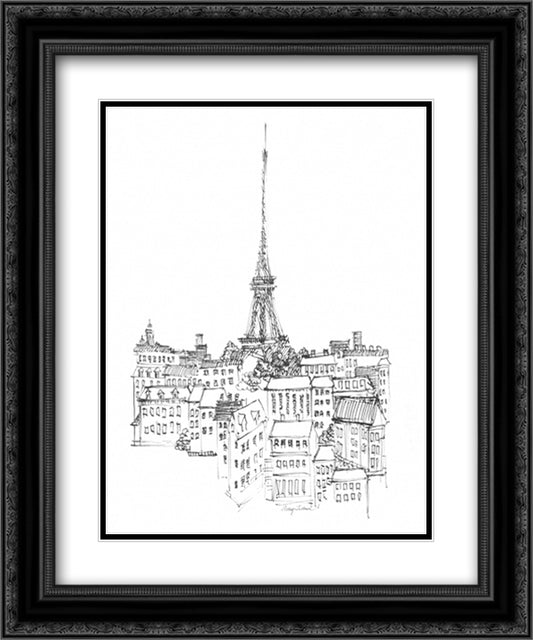 Eiffel Tower 15x18 Black Ornate Wood Framed Art Print Poster with Double Matting by Tillmon, Avery