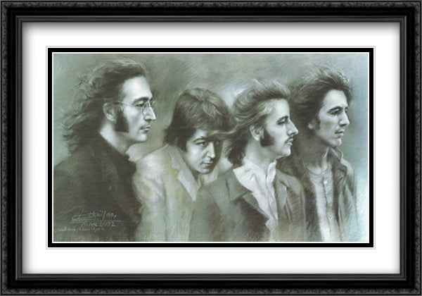 Beatles Group Art 40x28 Black Ornate Wood Framed Art Print Poster with Double Matting