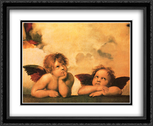 Cherubs (Detail Sistine Madonna) 28x36 Black Ornate Wood Framed Art Print Poster with Double Matting by Raphael