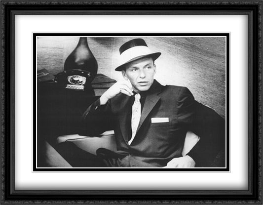 Frank Sinatra 36x28 Black Ornate Wood Framed Art Print Poster with Double Matting