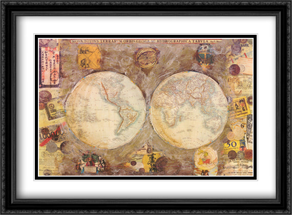 World Map 40x28 Black Ornate Wood Framed Art Print Poster with Double Matting by Hohne, Starlie Sokol