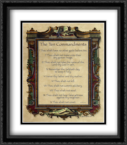 Ten Commandments 28x32 Black Ornate Wood Framed Art Print Poster with Double Matting