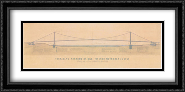 Verrazano Bridge Drawing 39x18 Black Ornate Wood Framed Art Print Poster with Double Matting by Holmes, Craig