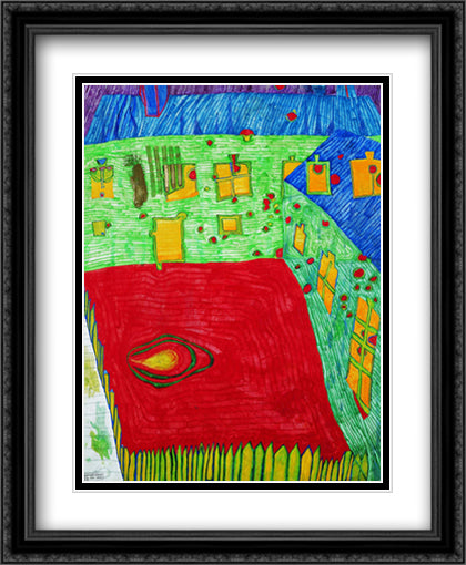 Judenhaus in Osterreich 28x37 Black Ornate Wood Framed Art Print Poster with Double Matting by Friedensreich, Hundertwasser