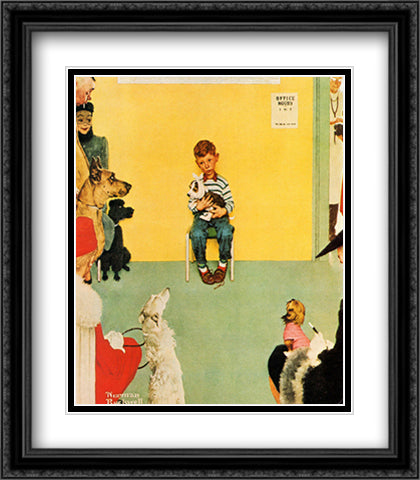 Waiting for the Vet 28x32 Black Ornate Wood Framed Art Print Poster with Double Matting by Rockwell, Norman