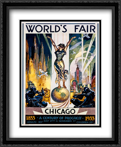 Chicago World's Fair 1933 28x36 Black Ornate Wood Framed Art Print Poster with Double Matting