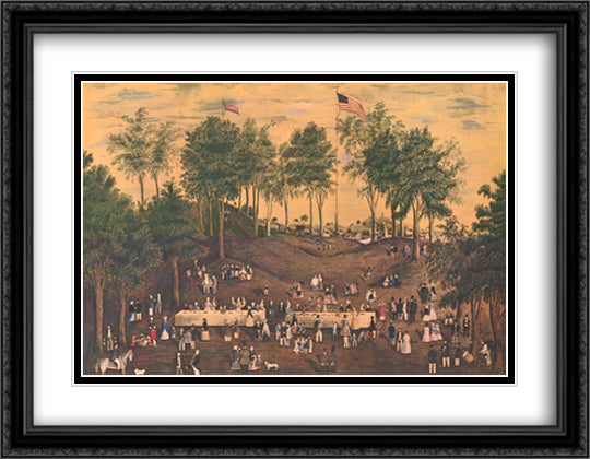 Fourth Of July Picnic At Weymouth Landing 34x25 Black Ornate Wood Framed Art Print Poster with Double Matting by Merrett, Susan