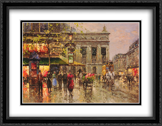 Vintage Parisian Street Scene 40x28 Black Ornate Wood Framed Art Print Poster with Double Matting by Richards, Richard Peter