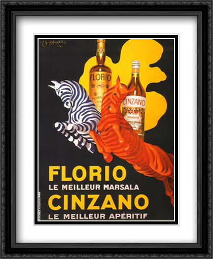 Florio e Cinzano, 1930 28x34 Black Ornate Wood Framed Art Print Poster with Double Matting by Cappiello, Leonetto