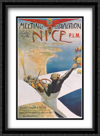 Meeting d'Aviation Nice 28x40 Black Ornate Wood Framed Art Print Poster with Double Matting