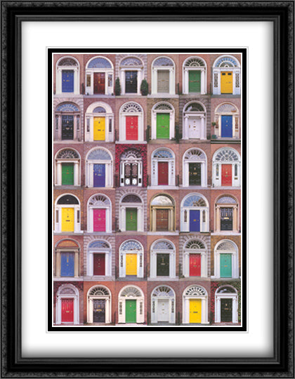 Doors of Dublin 25x38 Black Ornate Wood Framed Art Print Poster with Double Matting