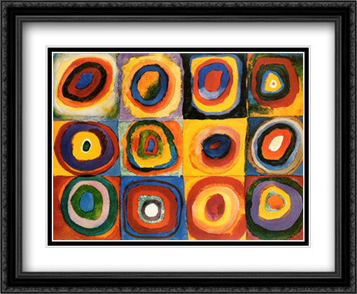 Squares Wconcentric Circles 36x28 Black Ornate Wood Framed Art Print Poster with Double Matting by Kandinsky, Wassily