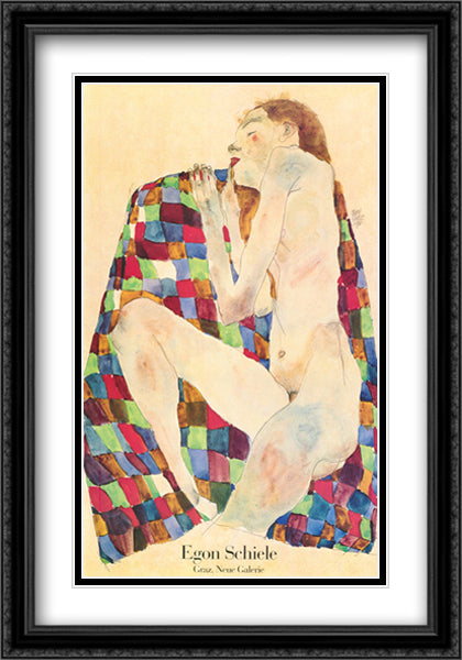 Woman Laying Nude 28x40 Black Ornate Wood Framed Art Print Poster with Double Matting by Schiele, Egon