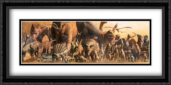 Dinosaurs 40x16 Black Ornate Wood Framed Art Print Poster with Double Matting by Takino, Haruko