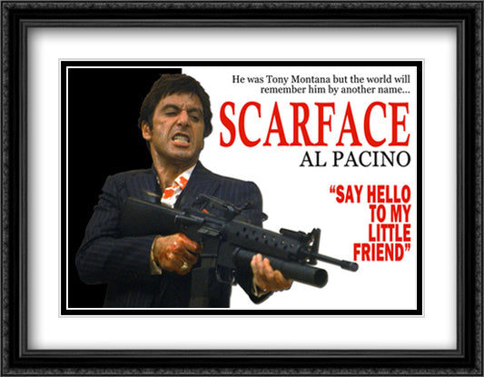 Scarface - Say Hello to My Little Friend 36x28 Black Ornate Wood Framed Movie Poster with Double Matting