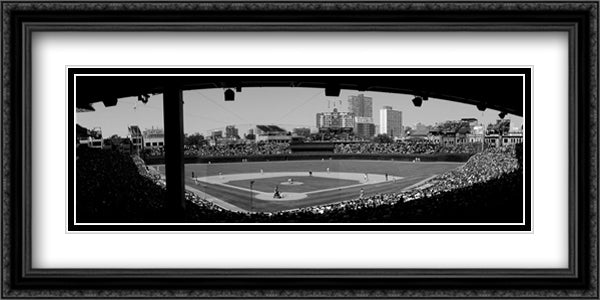 Wrigley Field 40x16 Black Ornate Wood Framed Art Print Poster with Double Matting by Sohm, Joseph