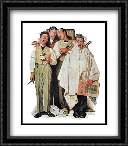 Barbershop Quartet 28x32 Black Ornate Wood Framed Art Print Poster with Double Matting by Rockwell, Norman