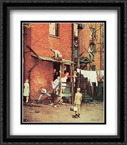 Homecoming G.I. 28x32 Black Ornate Wood Framed Art Print Poster with Double Matting by Rockwell, Norman