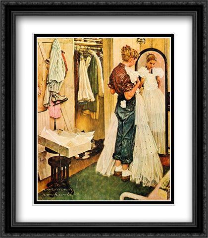 Prom Dress 28x32 Black Ornate Wood Framed Art Print Poster with Double Matting by Rockwell, Norman