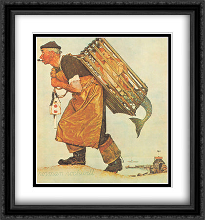 Mermaid (a Fair Catch) 28x30 Black Ornate Wood Framed Art Print Poster with Double Matting by Rockwell, Norman