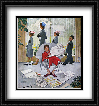 Sunday Morning 28x30 Black Ornate Wood Framed Art Print Poster with Double Matting by Rockwell, Norman