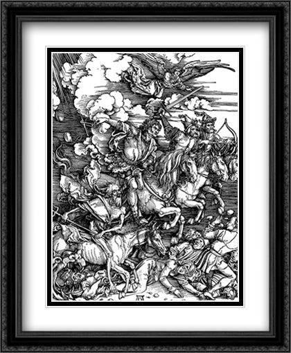 Four Horsemen Of The Apocalypse 28x34 Black Ornate Wood Framed Art Print Poster with Double Matting by Durer, Albrecht