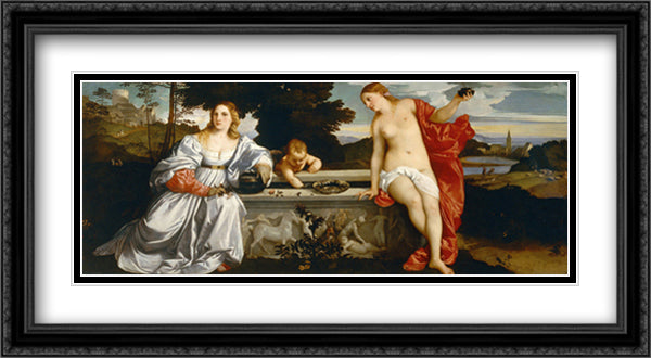 Sacred and Profane Love 40x22 Black Ornate Wood Framed Art Print Poster with Double Matting by Titian